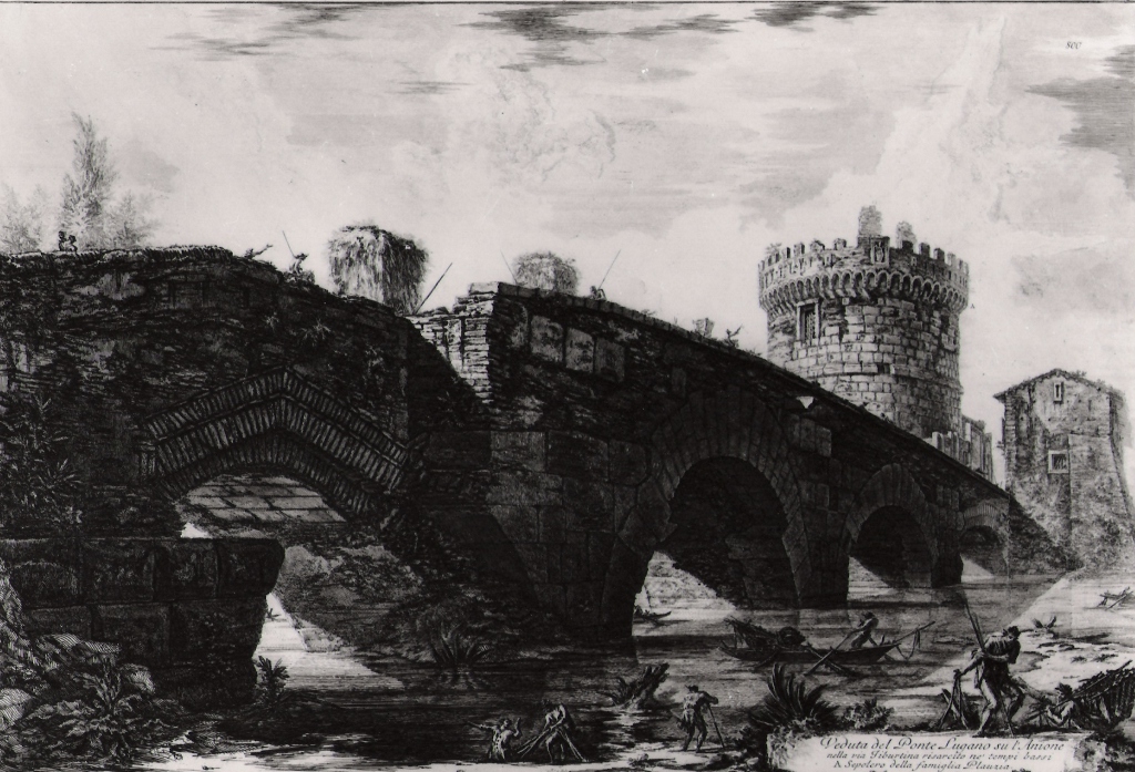veduta di Ponte Lugano sull'Aniene (stampa) di Piranesi Giovanni Battista (prima metà sec. XX)