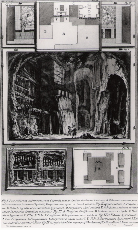 parti delle cave sotterranee del monte Capitolino (stampa, serie) di Piranesi Giovanni Battista (prima metà sec. XX)