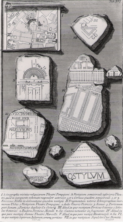 mappa della zona vicina al teatro di Pompeo (stampa, serie) di Piranesi Giovanni Battista (prima metà sec. XX)