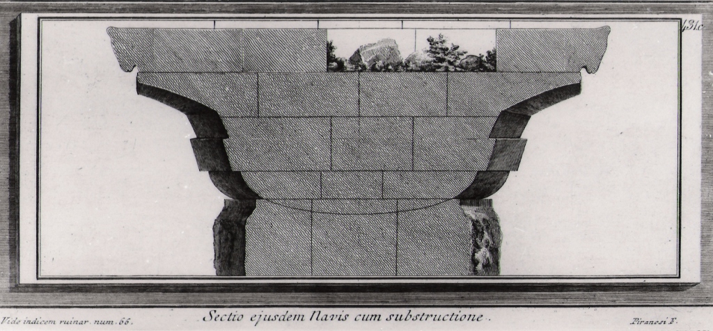 sezione della nave di pietra e sue fondamenta (stampa, serie) di Piranesi Giovanni Battista (prima metà sec. XX)