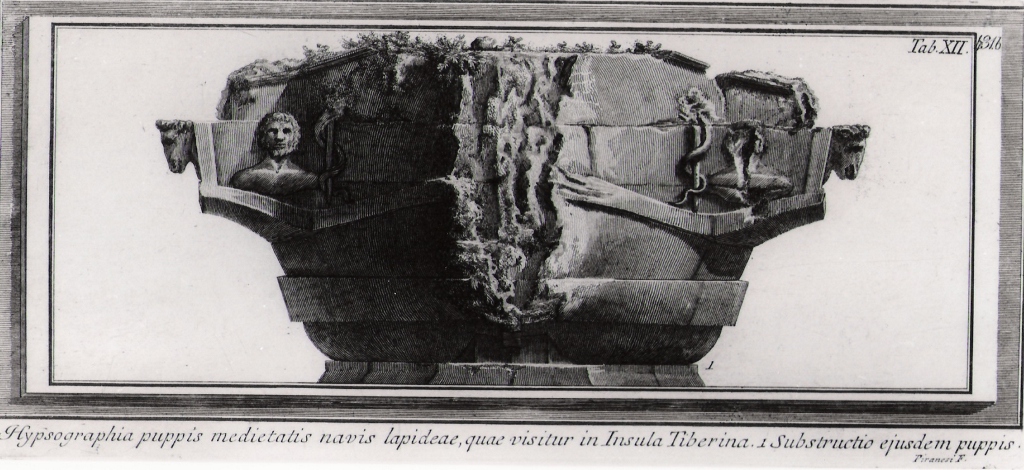 elevazione della poppa della nave di pietra (stampa, serie) di Piranesi Giovanni Battista (prima metà sec. XX)
