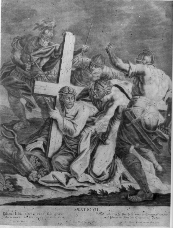 stazione VII: Gesù cade sotto la croce la seconda volta (stampa, serie) di Haid Johann Lorenz (prima metà sec. XVIII)