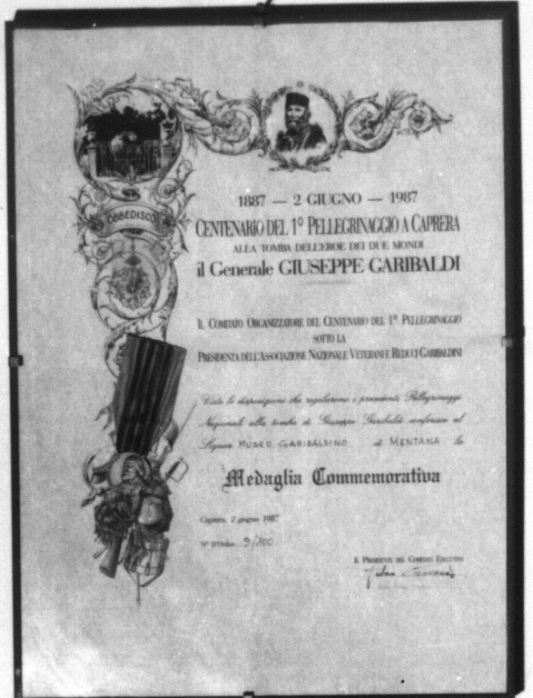 Centenario del I pellegrinaggio a Caprera, elementi decorativi (stampa a colori) - ambito italiano (sec. XX)