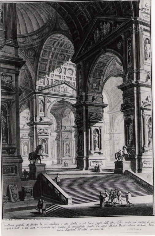 grande galleria di statue (stampa) di Piranesi Giovanni Battista (prima metà sec. XX)