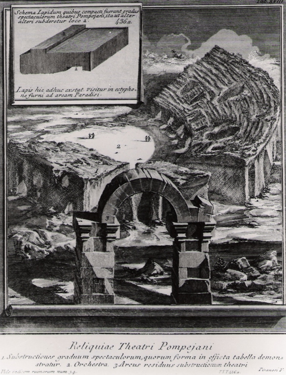 ruderi di un teatro pompeiano (stampa) di Piranesi Giovanni Battista (prima metà sec. XX)