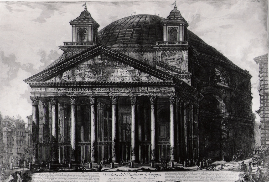 veduta del Pantheon d'Agrippa oggi chiesa di Santa Maria ad Martyres (stampa) di Piranesi Giovanni Battista (prima metà sec. XX)
