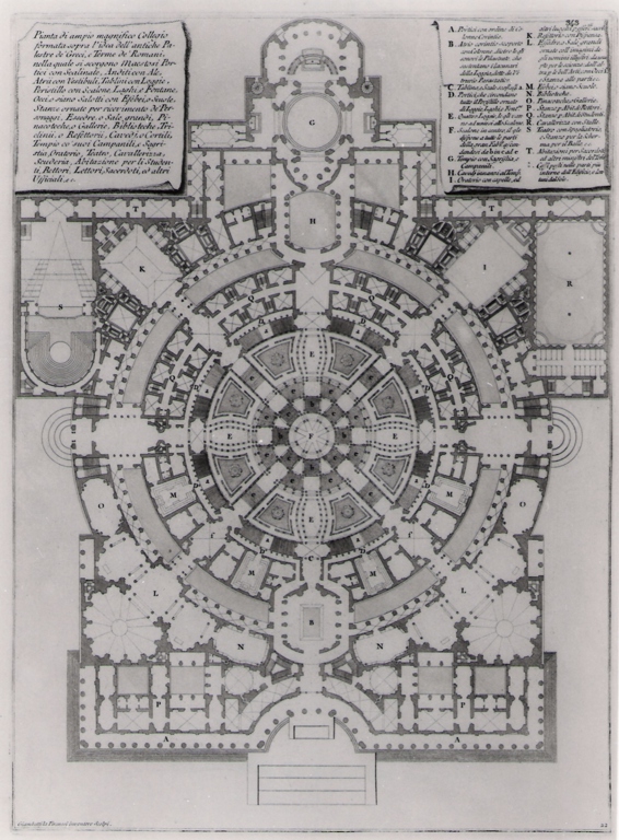 pianta di un ampio magnifico collegio (stampa) di Piranesi Giovanni Battista (prima metà sec. XX)