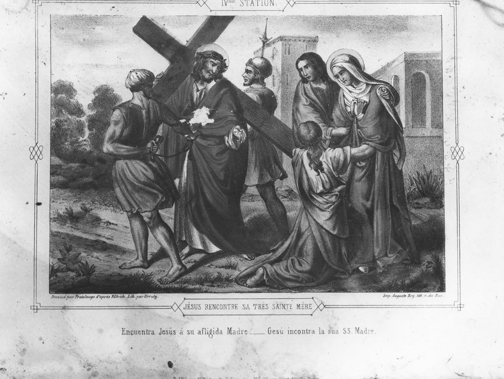 stazione IV: Gesù incontra la Madonna (stampa, elemento d'insieme) di Bry Auguste (attribuito), Pratolongo (attribuito) (prima metà sec. XIX)