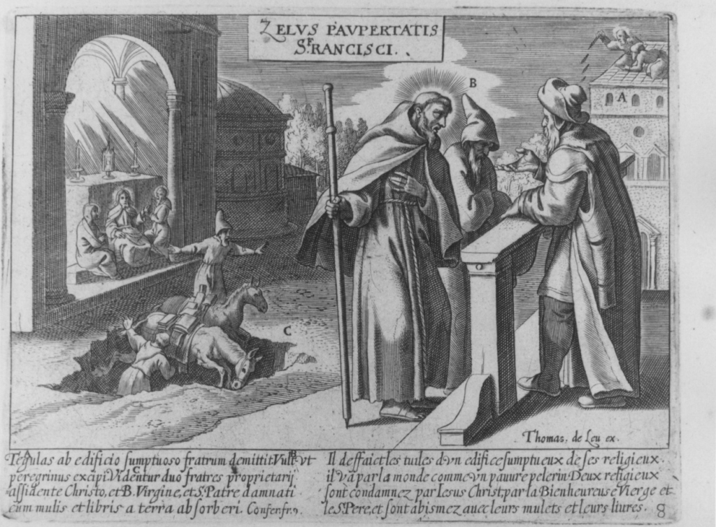 Zelus paupertatis S. Francisci, San Francesco in veste di pellegrino (stampa) - ambito francese (inizio sec. XVII)