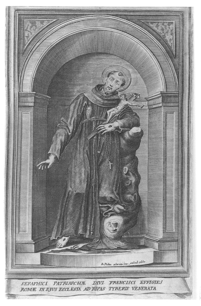 Statua di San Francesco d'Assisi (stampa smarginata) di Diego da Careri Fra (sec. XVII)