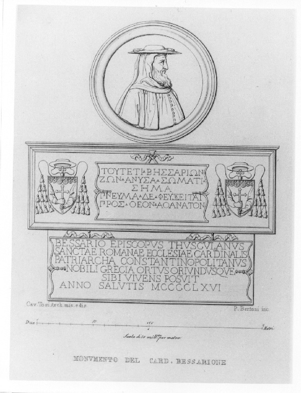 Monumento del Cardinale Bessarione (stampa smarginata, serie) di Bertoni Pio, Tosi Francesco Maria (sec. XIX)