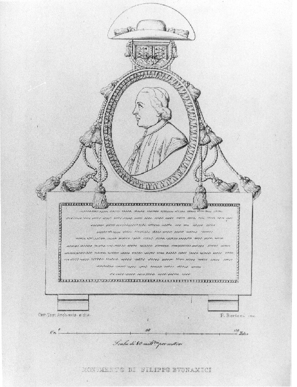 Monumento di Filippo Buonamici (stampa smarginata, serie) di Bertoni Pio, Tosi Francesco Maria (sec. XIX)