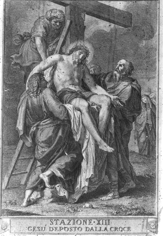 stazione XIII: Gesù deposto dalla croce (stampa) di Cecchini Francesco (sec. XVIII)