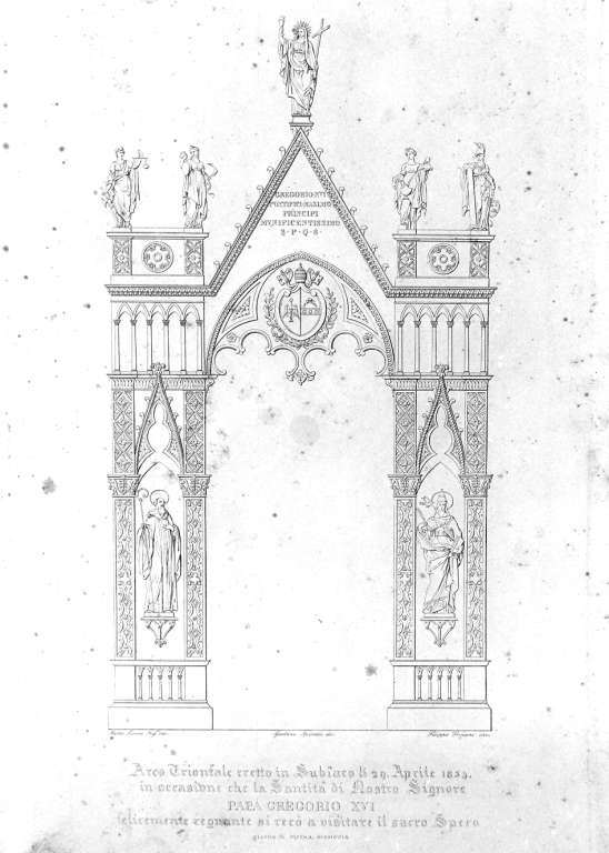 arco trionfale (stampa) di Livoni Matteo, Spinetti Gaetano, Trojani Filippo (sec. XIX)