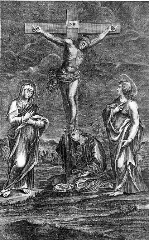 Cristo crocifisso dolente (stampa) di Grandi Carlo, Passeri Giuseppe (sec. XVIII)