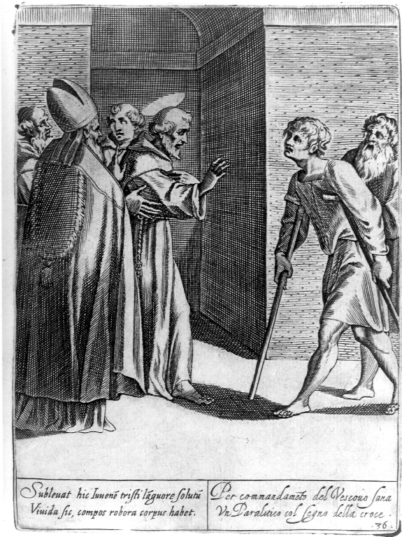 San Francesco d'Assisi risana il paralitico (stampa) di Thomassin Philippe (inizio sec. XVII)