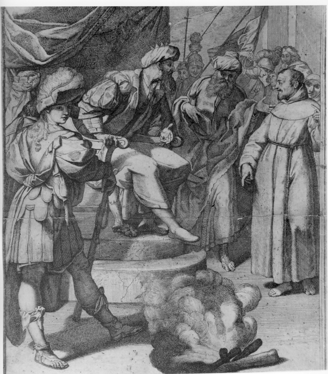 San Francesco d'Assisi predica davanti al sultano (stampa) di Mazzucchelli Pier Francesco detto Morazzone (sec. XVIII)