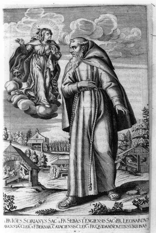 apparizione della Madonna a frate Giovanni da Soriano (stampa) di Loffler Heinrich, Schott Johann, Loffler Johann Eckhard (sec. XVII)