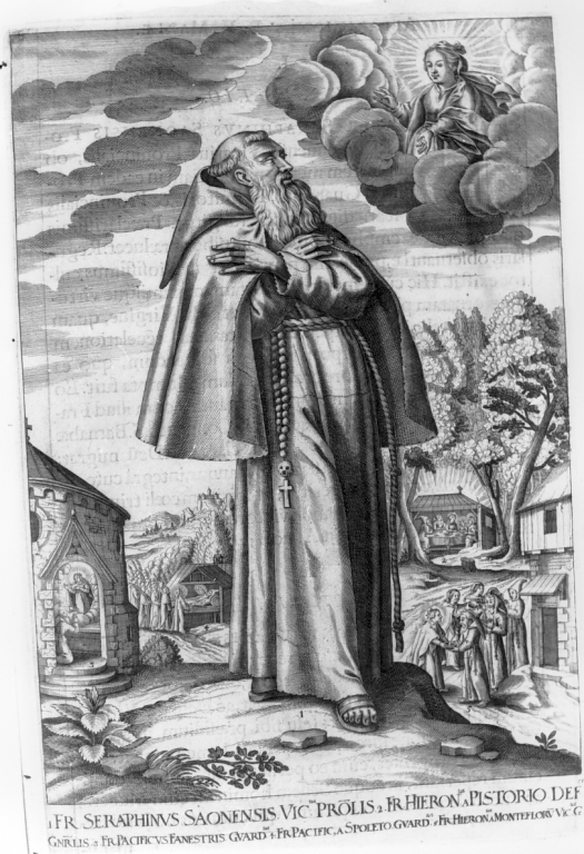 apparizione della Madonna a frate Serafino da Savona (stampa) di Loffler Heinrich, Schott Johann, Loffler Johann Eckhard (sec. XVII)