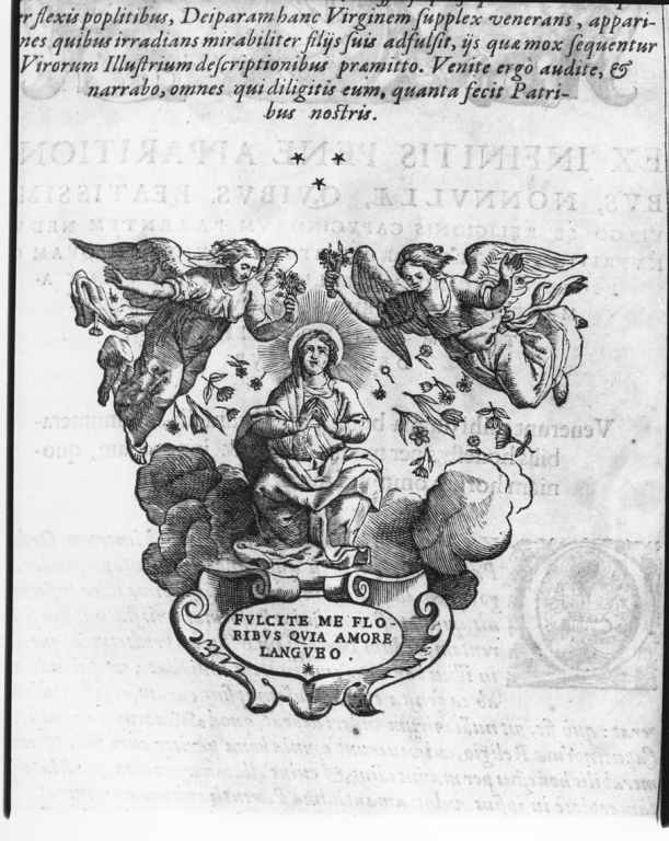 Madonna e angeli (stampa) di Loffler Heinrich, Schott Johann, Loffler Johann Eckhard (sec. XVII)