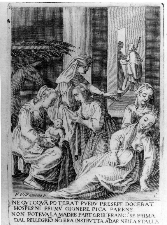 nascita di San Francesco d'Assisi (stampa) di Villamena Francesco (sec. XVI)