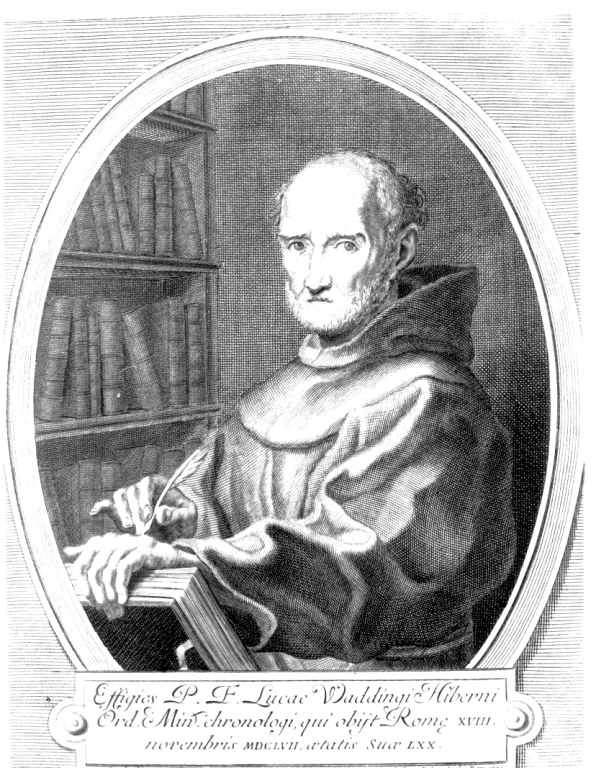 ritratto di padre Lucas Waddings (stampa smarginata) di Maratta Carlo, Rossi Andrea (sec. XVIII)