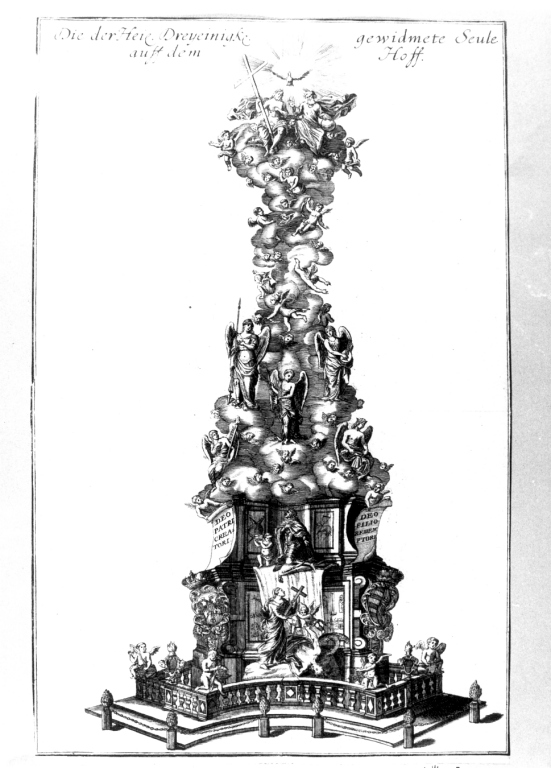 monumento con la Trinità (stampa) - AMBITO VIENNESE (sec. XVII)