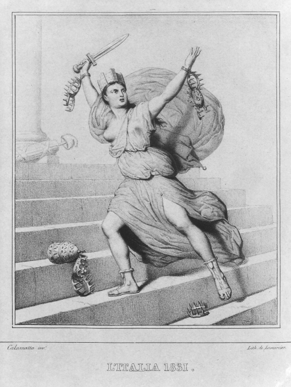 L'Italia nel 1831, allegoria dell'Italia (stampa) di Calamatta Luigi (sec. XIX)