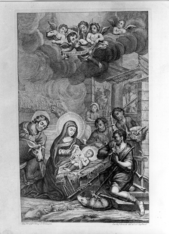 adorazione dei pastori (stampa) di Berrettini Pietro detto Pietro da Cortona, Grandi Carlo (sec. XIX)