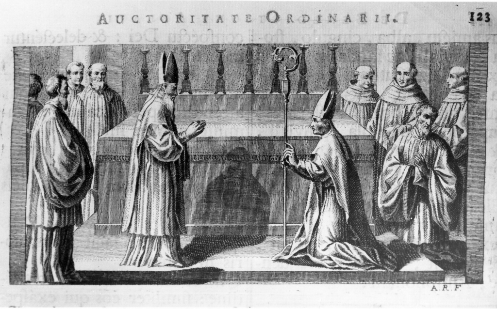 ordinazione dell'abate dall'autorità ordinaria (stampa) di Rossi Andrea (sec. XVIII)