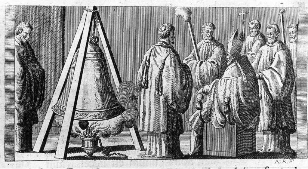 il vescovo benedice la campana (stampa) di Rossi Andrea (sec. XVIII)