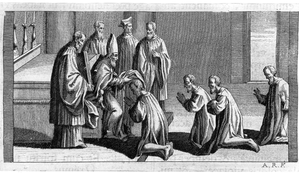 espulsione dei penitenti dalla chiesa (stampa) di Rossi Andrea (sec. XVIII)