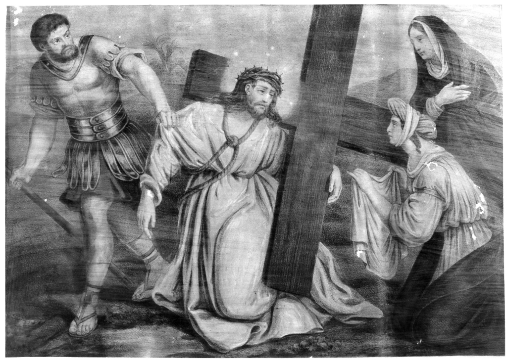 stazione VI: Gesù asciugato da Santa Veronica (stampa) - ambito romano (prima metà sec. XIX)