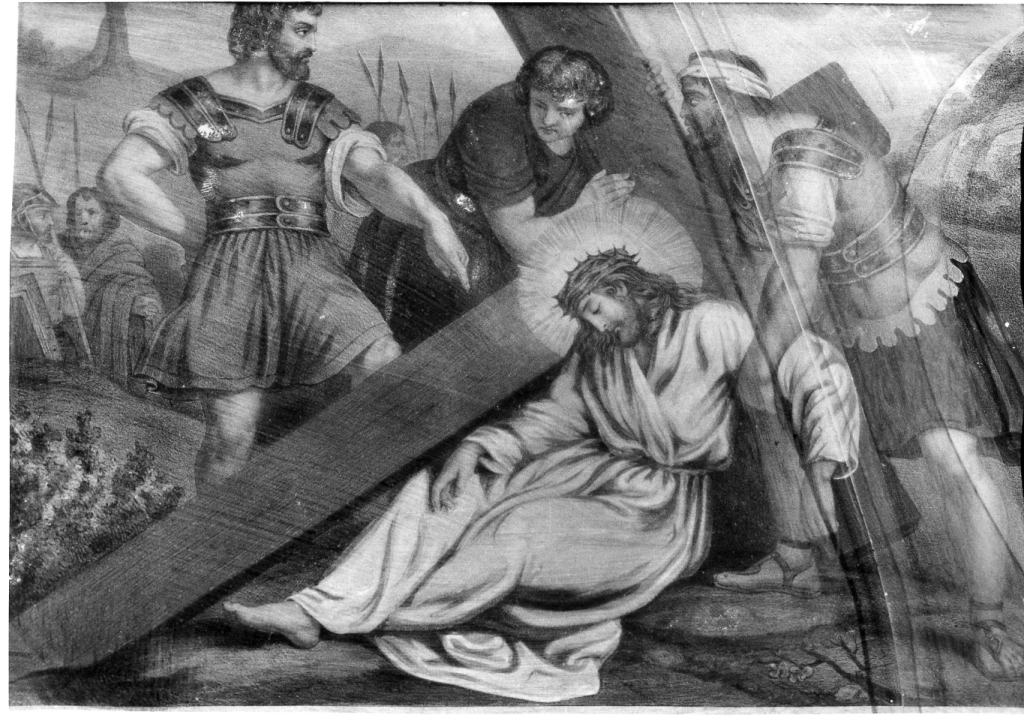 Stazione III: Gesù cade sotto la croce la prima volta (stampa) - ambito romano (prima metà sec. XIX)