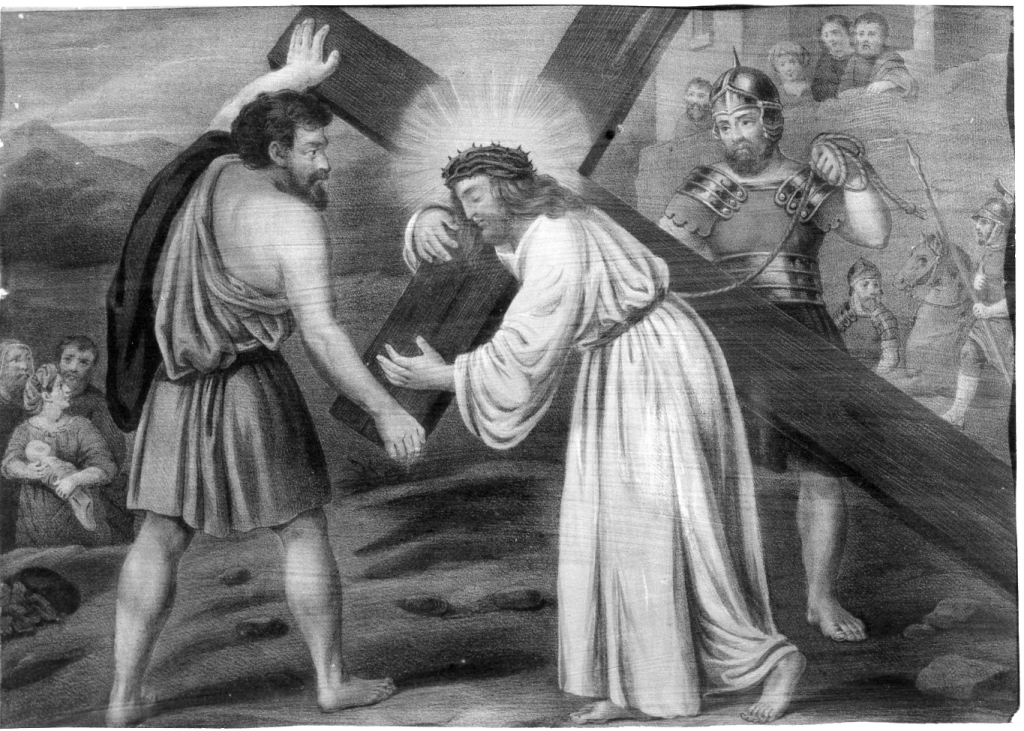 stazione VII: Gesù cade sotto la croce la seconda volta (stampa) - ambito romano (prima metà sec. XIX)