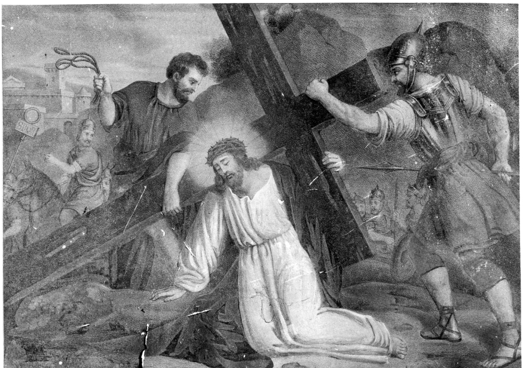 stazione IX: Gesù cade sotto la croce la terza volta (stampa) - ambito romano (prima metà sec. XIX)