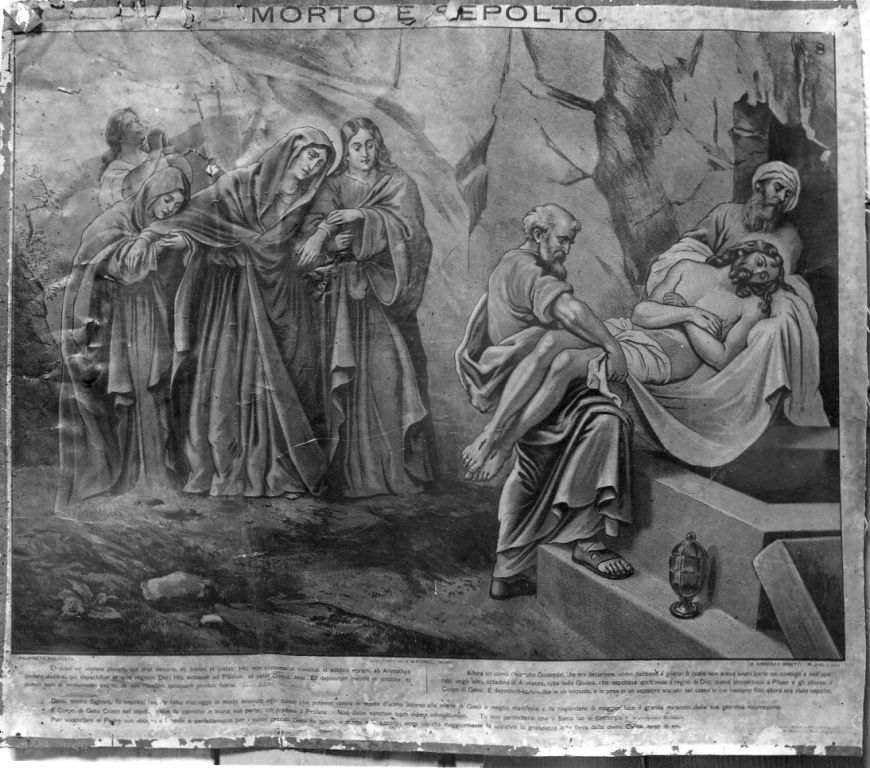 deposizione di Cristo nel sepolcro (stampa, serie) di Minetti Vincenzo (sec. XX)