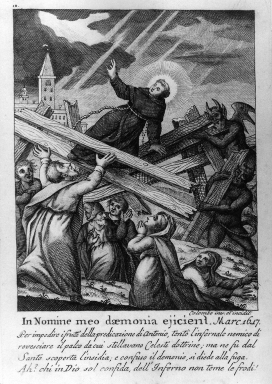 episodi della vita di Sant'Antonio da Padova (stampa smarginata) di Colombo Ignazio (sec. XIX)