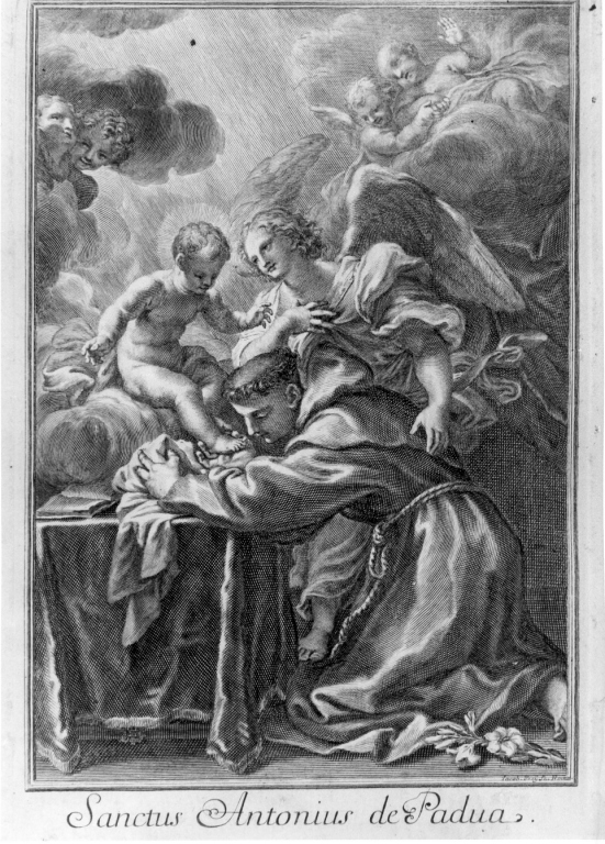 SANCTUS ANTONIUS DE PADUA, Sant'Antonio da Padova (stampa) di Frey Jacob II (ultimo quarto sec. XVIII)