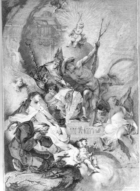 San Francesco d'Assisi e Santa Chiara in gloria (stampa) di Beheim Joann, Maulbersch Antonio (sec. XVIII)