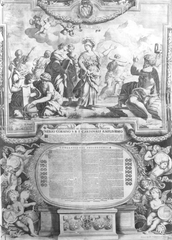 Conclusiones philosophicae .., Tesi con scena allegorica e putti (stampa) di Angello Federico (sec. XVII)