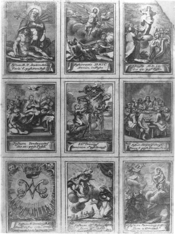 calendario liturgico con festività (stampa smarginata) - ambito romano (seconda metà sec. XVII)