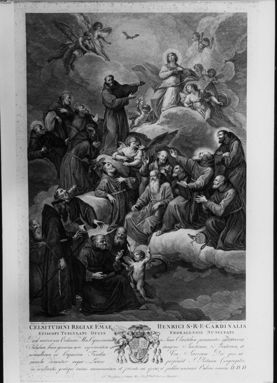 allegoria dell'Ordine dei Frati Minori Cappuccini (stampa) di Mochetti Alessandro (attribuito), Manno Francesco (attribuito) (sec. XVIII)