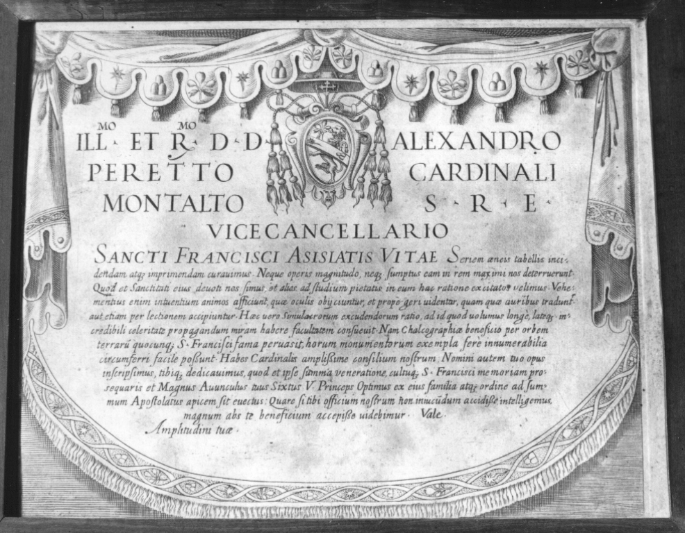 stemma del cardinale Alessandro Peretti (stampa) di Losi Carlo - ambito laziale, ambito laziale (fine/inizio secc. XVI/ XVII, sec. XVIII)