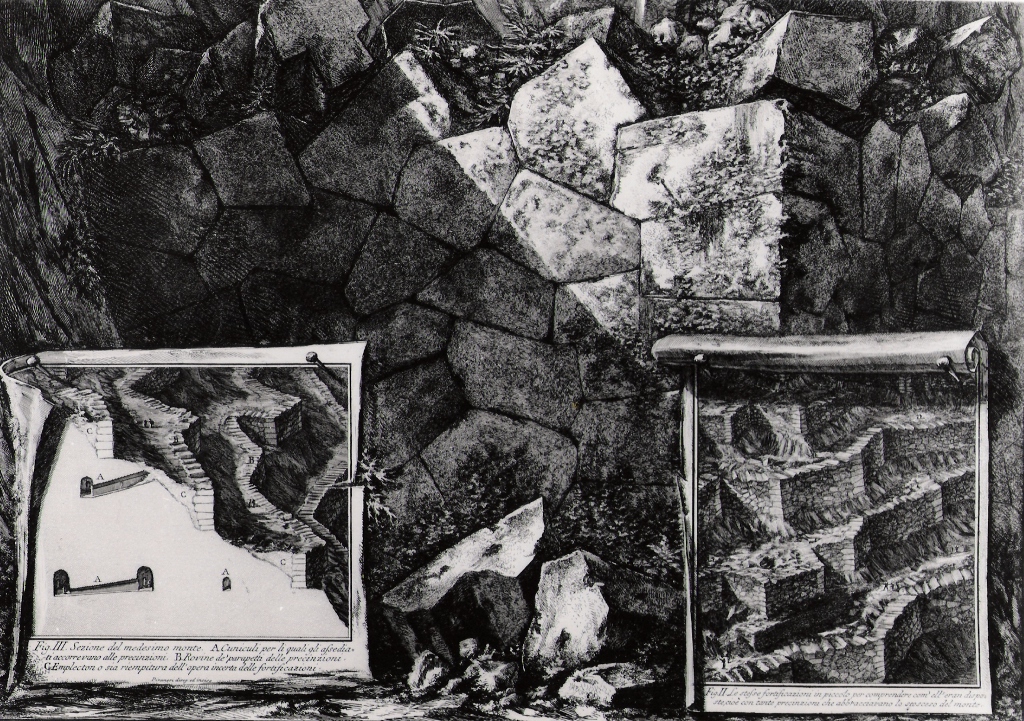 rovine delle antiche fortificazioni del monte e della città di Cora nel Lazio (stampa) di Piranesi Giovanni Battista (prima metà sec. XX)