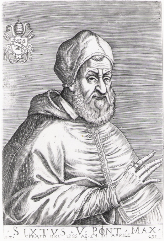 Sixtus V pont max creato del 1585 al.., ritratto di papa Sisto V (stampa) di Monogrammista A. R. Z (sec. XVI)