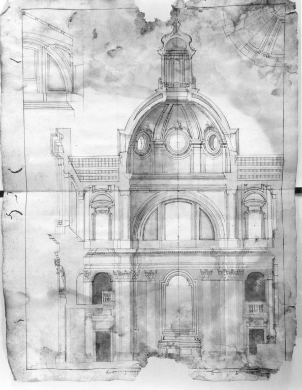 spaccato longitudinale di edificio chiesastico (disegno) di Derizet Antoine (sec. XVIII)