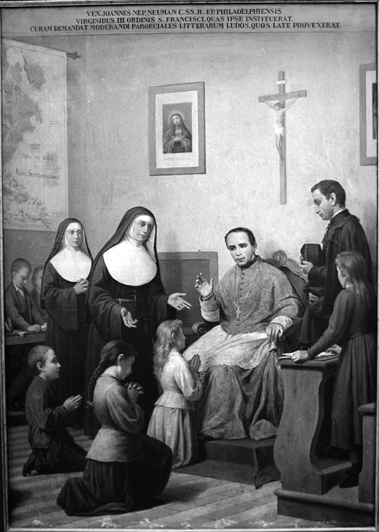 San Giovanni Neumann benedice gli scolari (dipinto) di Gagliardi Giovanni (sec. XX)