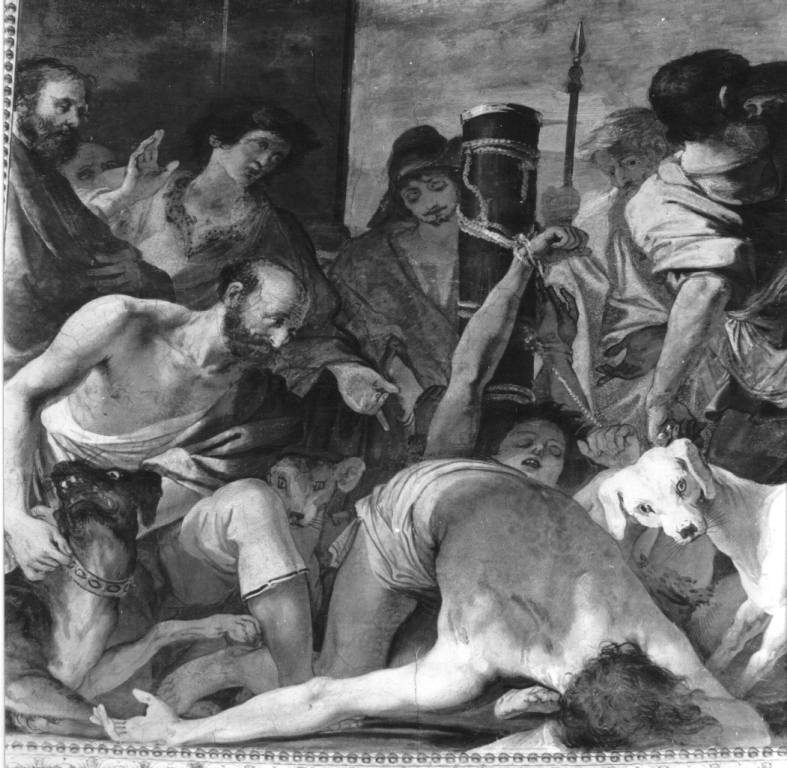 corpi dei Santi Quattro Coronati offerti ai cani (dipinto) di Mannozzi Giovanni detto Giovanni da San Giovanni (sec. XVII)