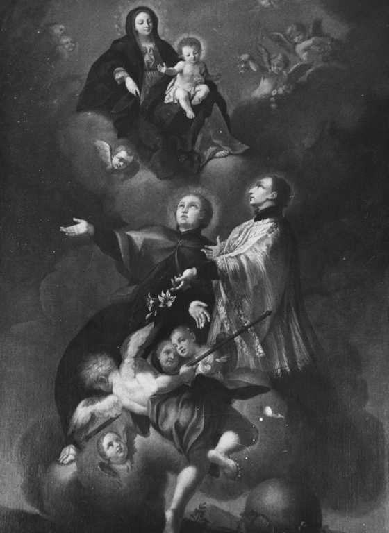 San Luigi Gonzaga e San Stanislao Kostka in adorazione della Madonna col Bambino (dipinto) - ambito romano (prima metà sec. XVIII)
